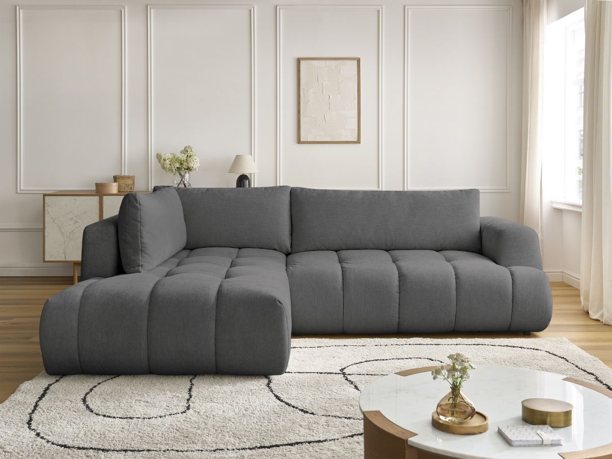 Bobochic Fuji Ecksofa mit Schlaffunktion und Bettkasten 282 × 204 cm Stoff Dunkelgrau Ecke links