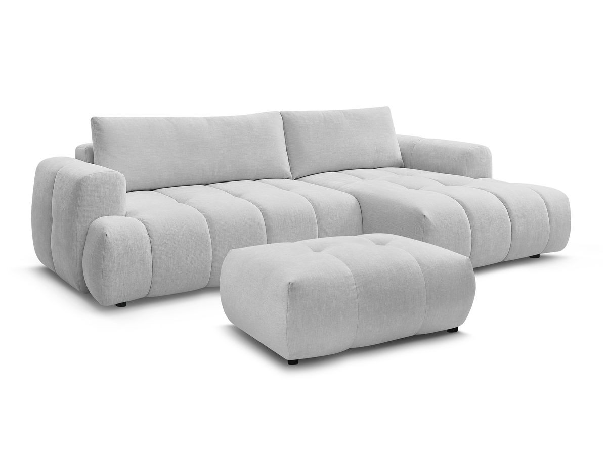Bobochic Fuji Ecksofa mit Schlaffunktion und Bettkasten und Pouf 292 × 160 cm Stoff Hellgrau Ecke rechts