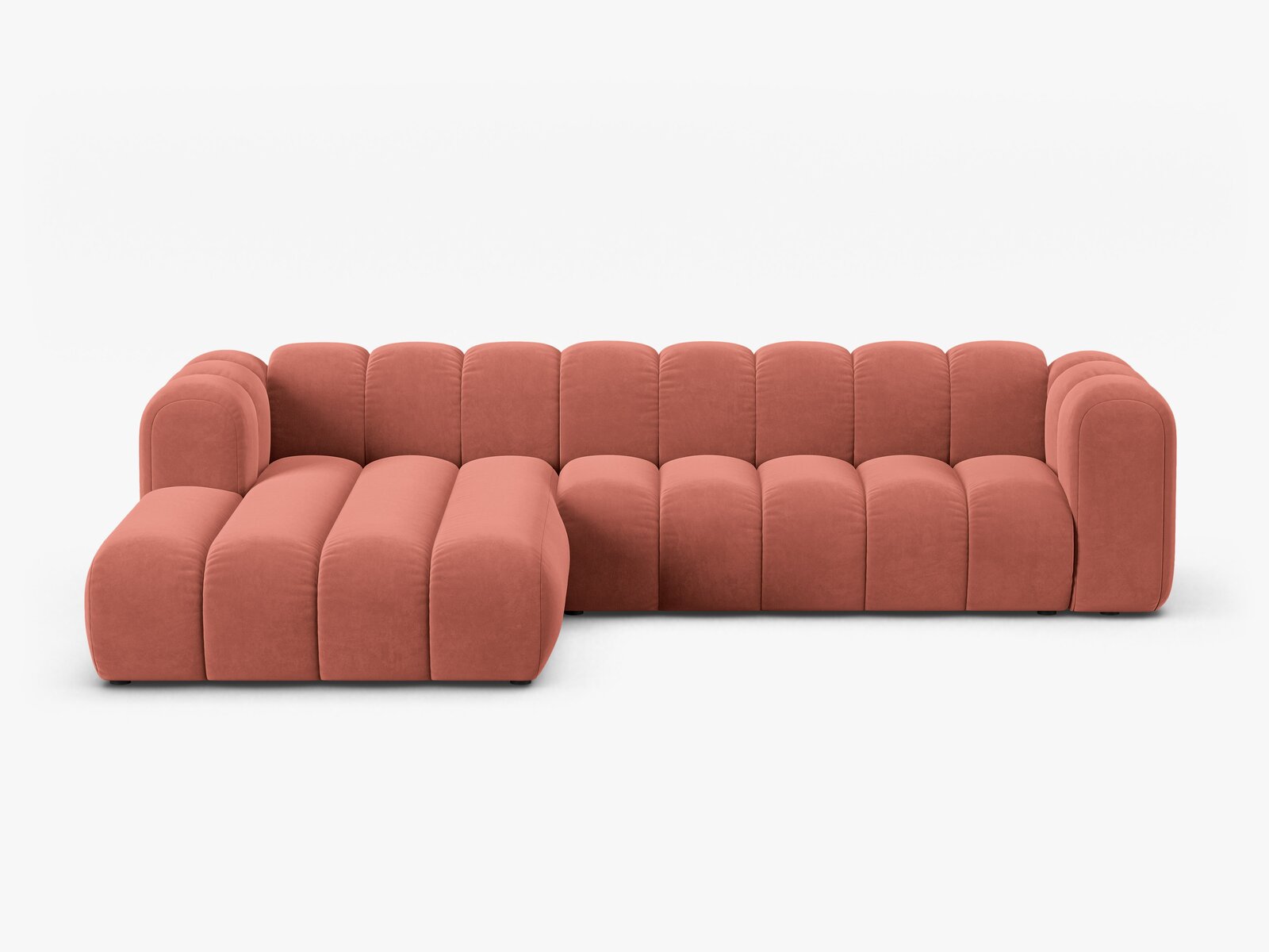 Micadoni Modulares Ecksofa Lupine 4-Sitzer Links Samt Salvador Koralle