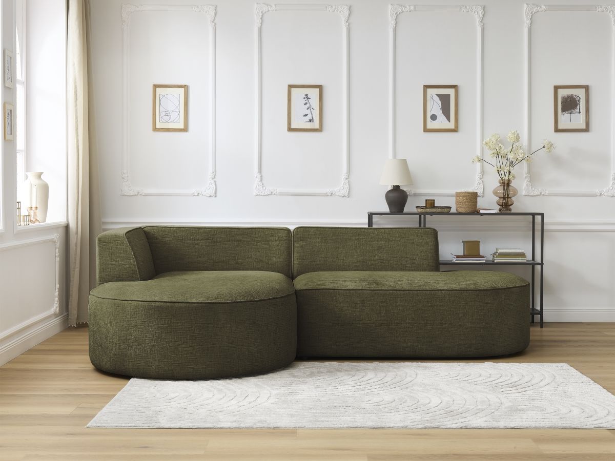Bobochic Rousseau Ecksofa Strukturstoff Grün Ecke links