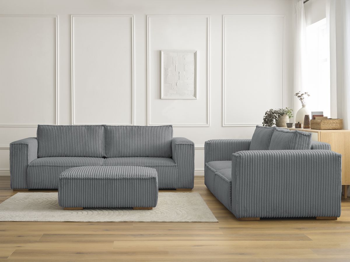Bobochic Chelsea Sofa 6-Sitzer mit Pouf Breitcord weich Dunkelgrau