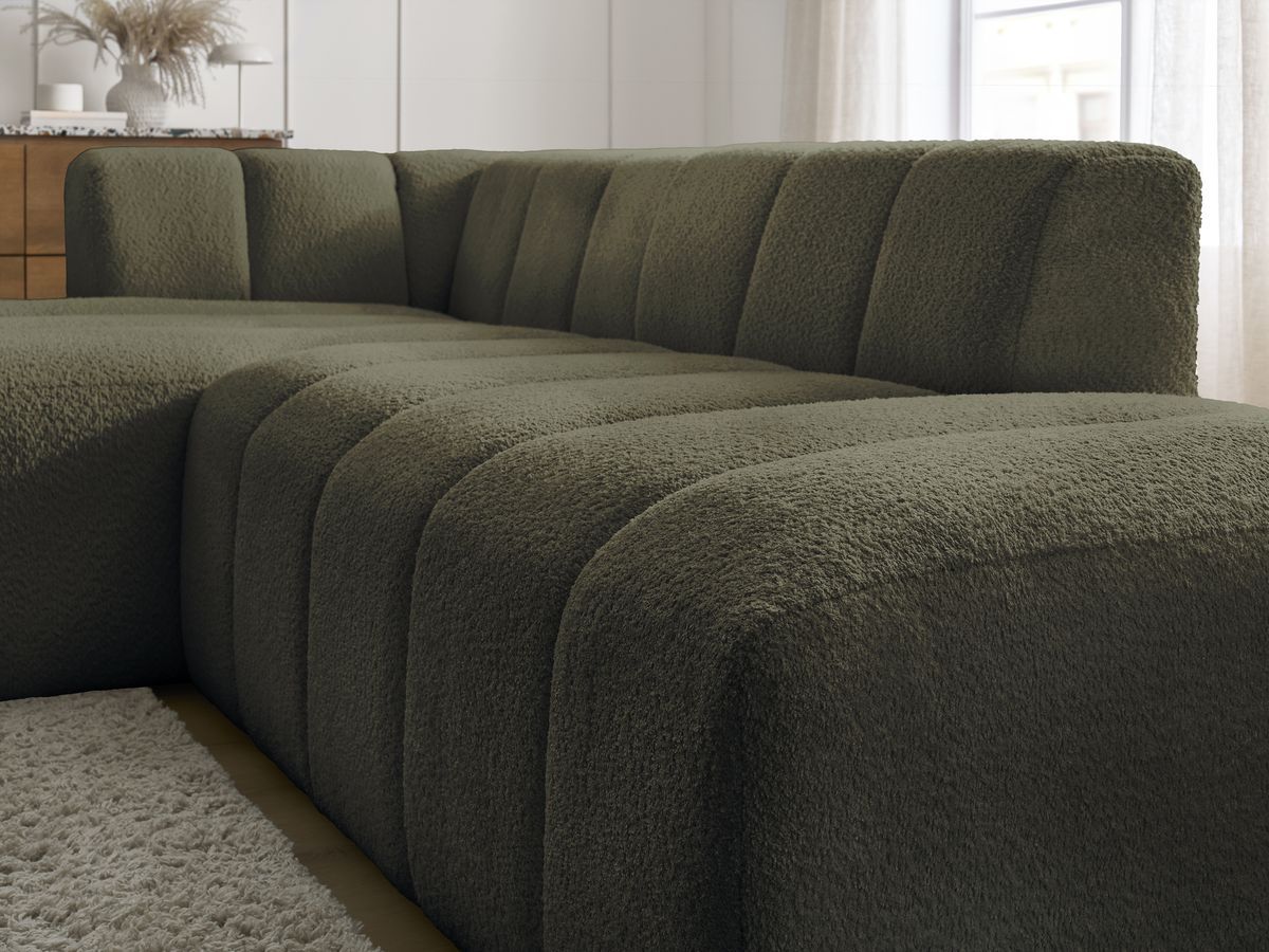 Bobochic Annecy Ecksofa Bouclé-Stoff Grün Ecke links