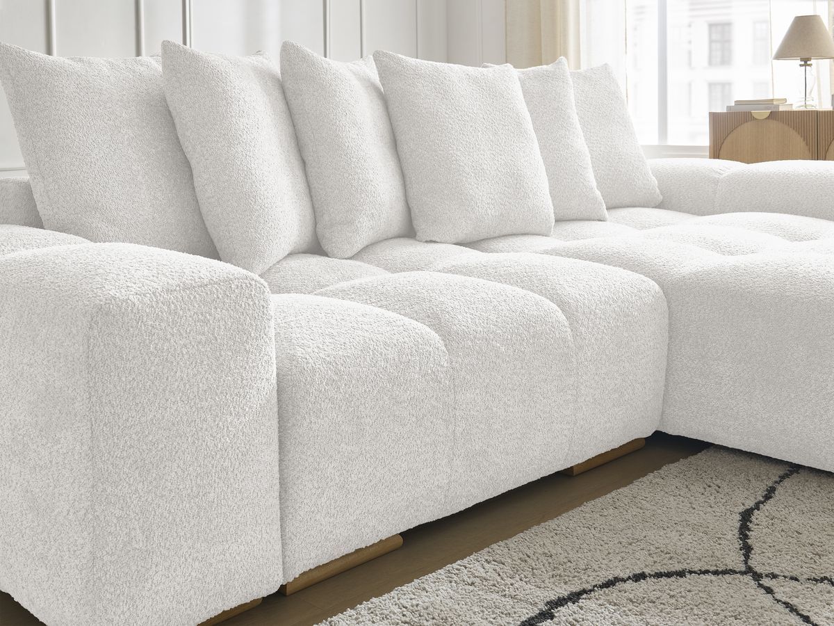 Bobochic Anakin Ecksofa, 6 Kissen Bouclé-Stoff Weiß