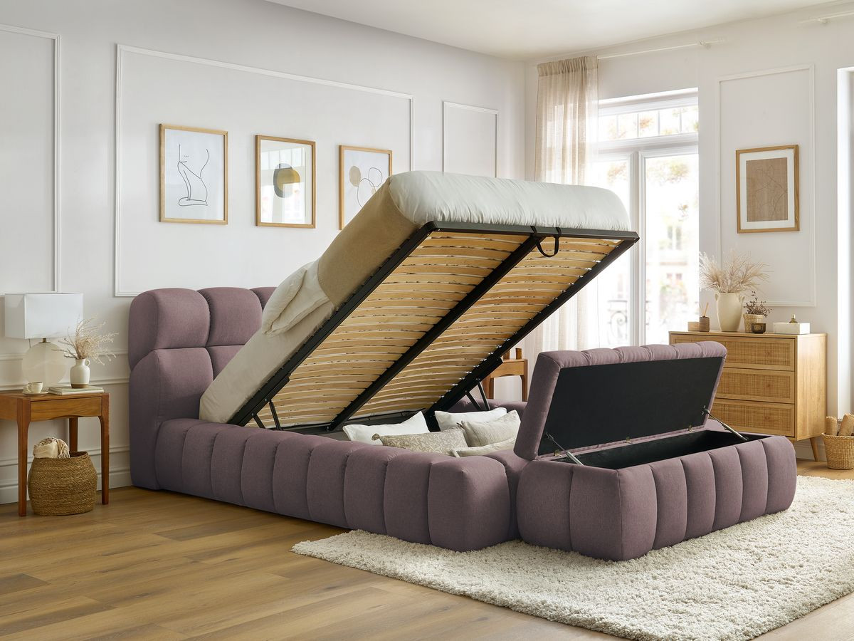 Bobochic Mont-blanc Polsterbett mit Bettkasten mit Bettbank Stoff Rosa, Liegefläche 140 × 190 cm