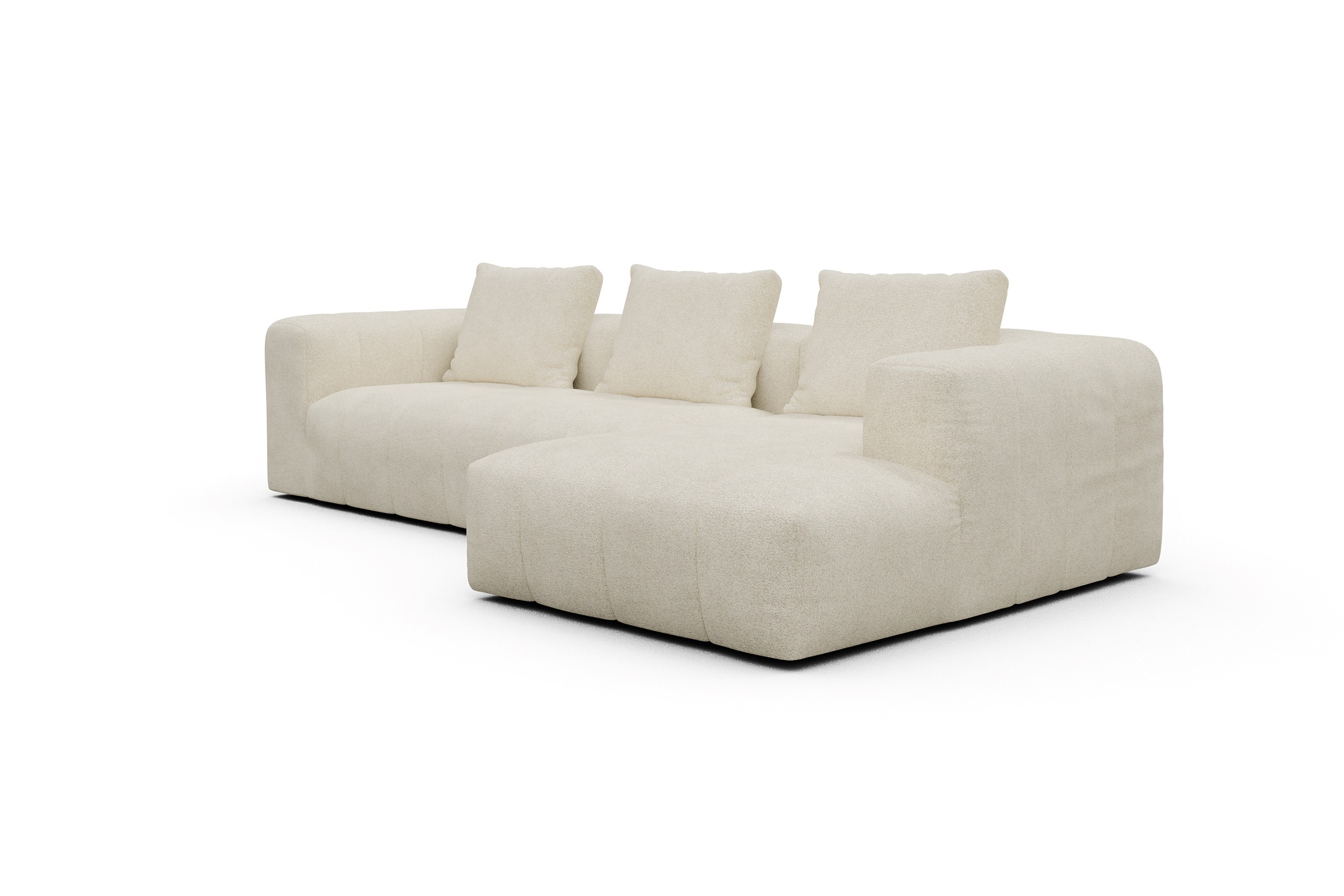 Ecksofa Hugo 2,5-Sitzer Armlehne links mit Chaiselongue Boucle-Off-White