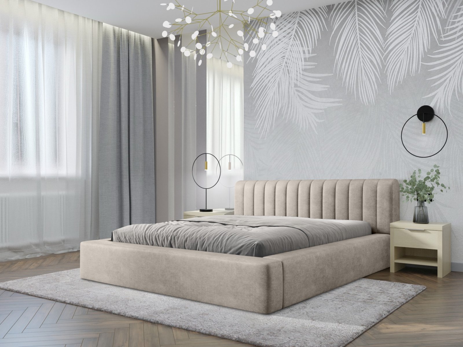 Polsterbett Faroa Samtstoff 180x200 mit Metallrahmen Macau Pearl