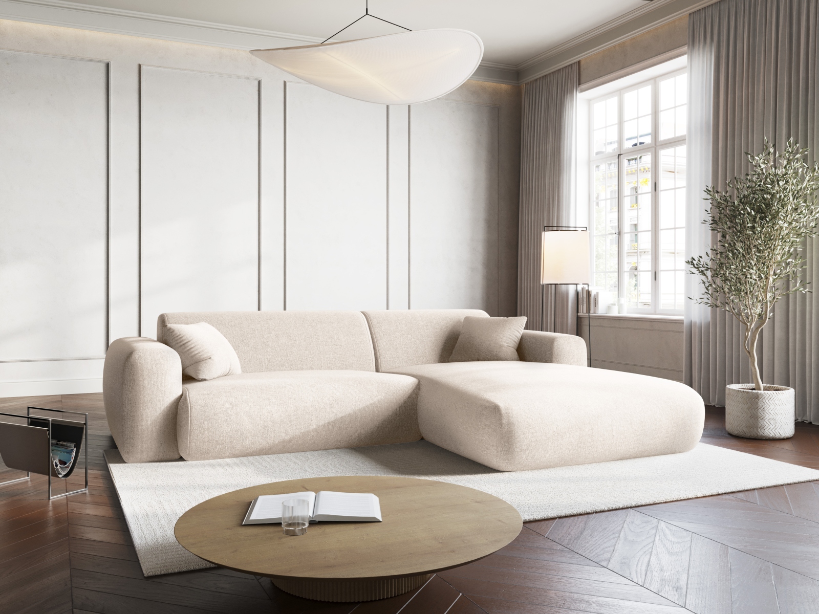 Cosmopolitan Design Ecksofa Nolio 4-Sitzer kleine Version Chenille Haga Helles Beige Rechts