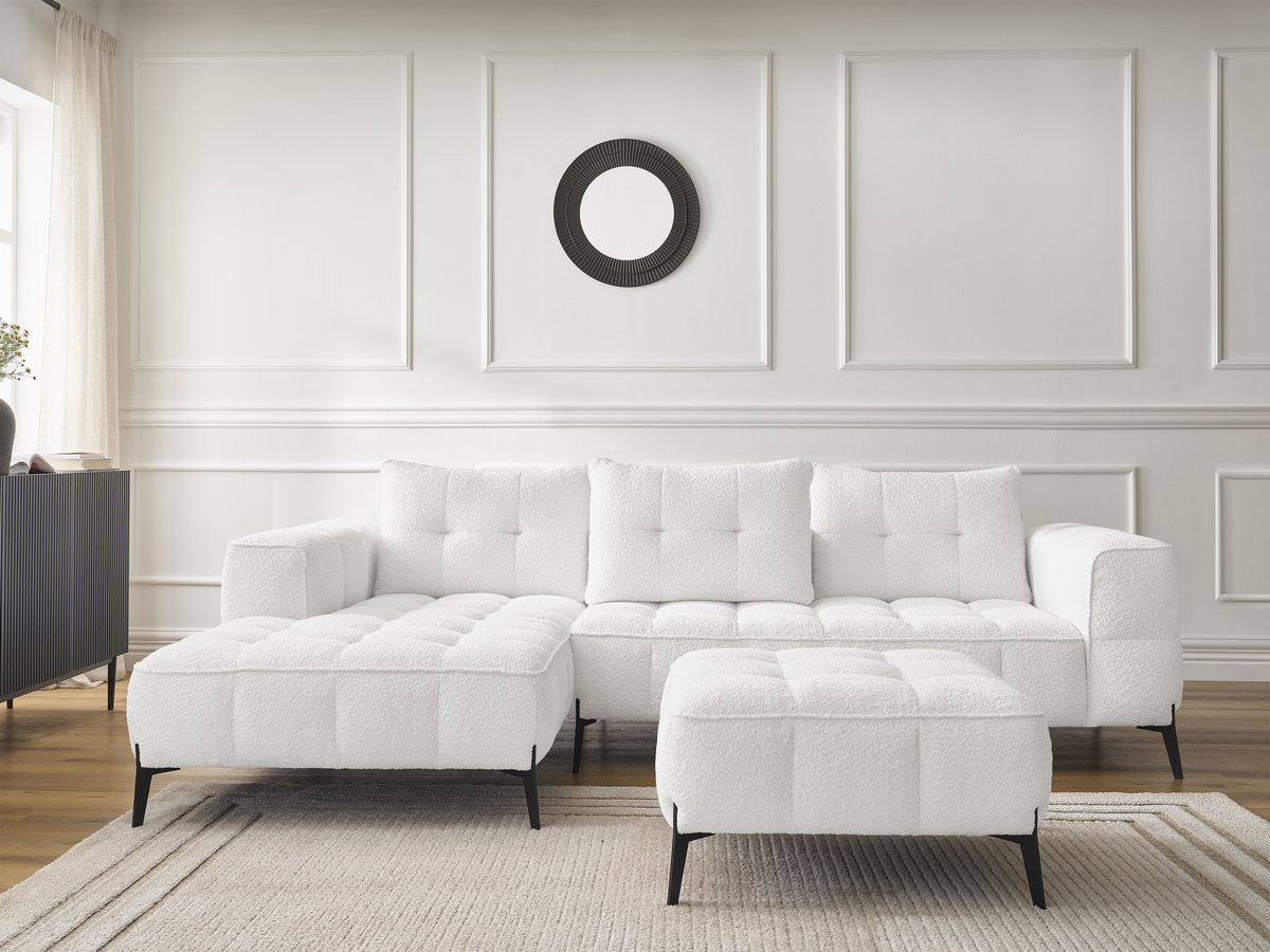 Bobochic Anis Ecksofa mit Pouf Bouclé-Stoff Weiß Ecke links