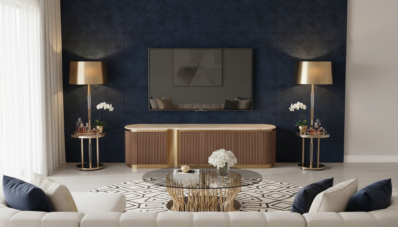 Livin Hill TV-Kommode Stilig Kunstmarmor Walnuss, Platte Hellbeige
