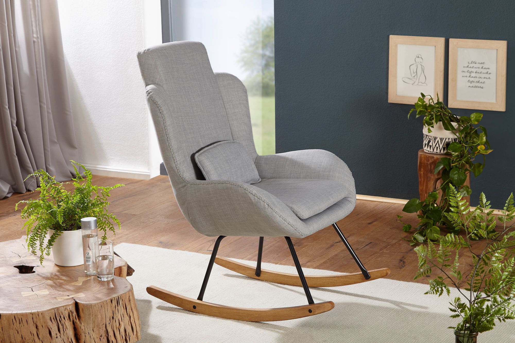 Schaukelstuhl Oksfjord Stoff Grau 75 × 88,5 × 110 cm