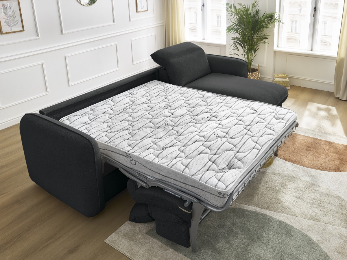 Bobochic Achille Schlafsofa 3-Sitzer Melange-Stoff Schwarz, Liegefläche 140 × 200 cm