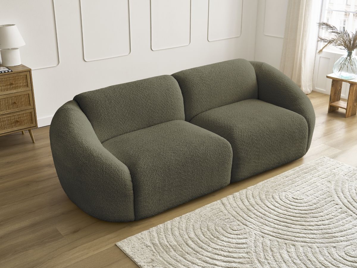 Bobochic Tina Sofa 3-Sitzer Bouclé-Stoff Grün