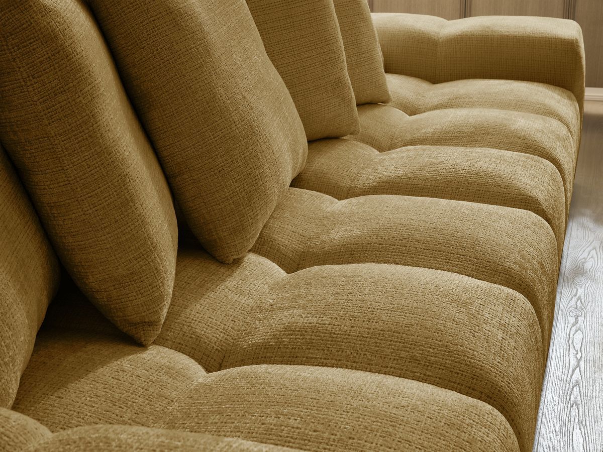 Bobochic Anakin Schlafsofa 3-Sitzer mit Bettkasten, 6 Kissen Strukturstoff Gelb