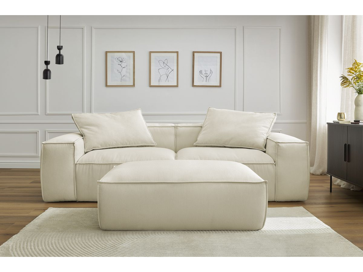 Bobochic Boheme Sofa 4-Sitzer mit Pouf Cordsamt Beige