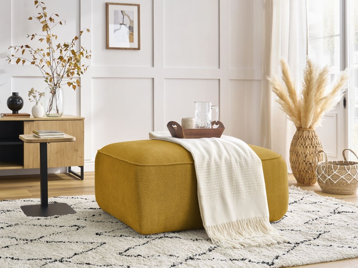 Bobochic Zephyr Pouf Strukturstoff Gelb