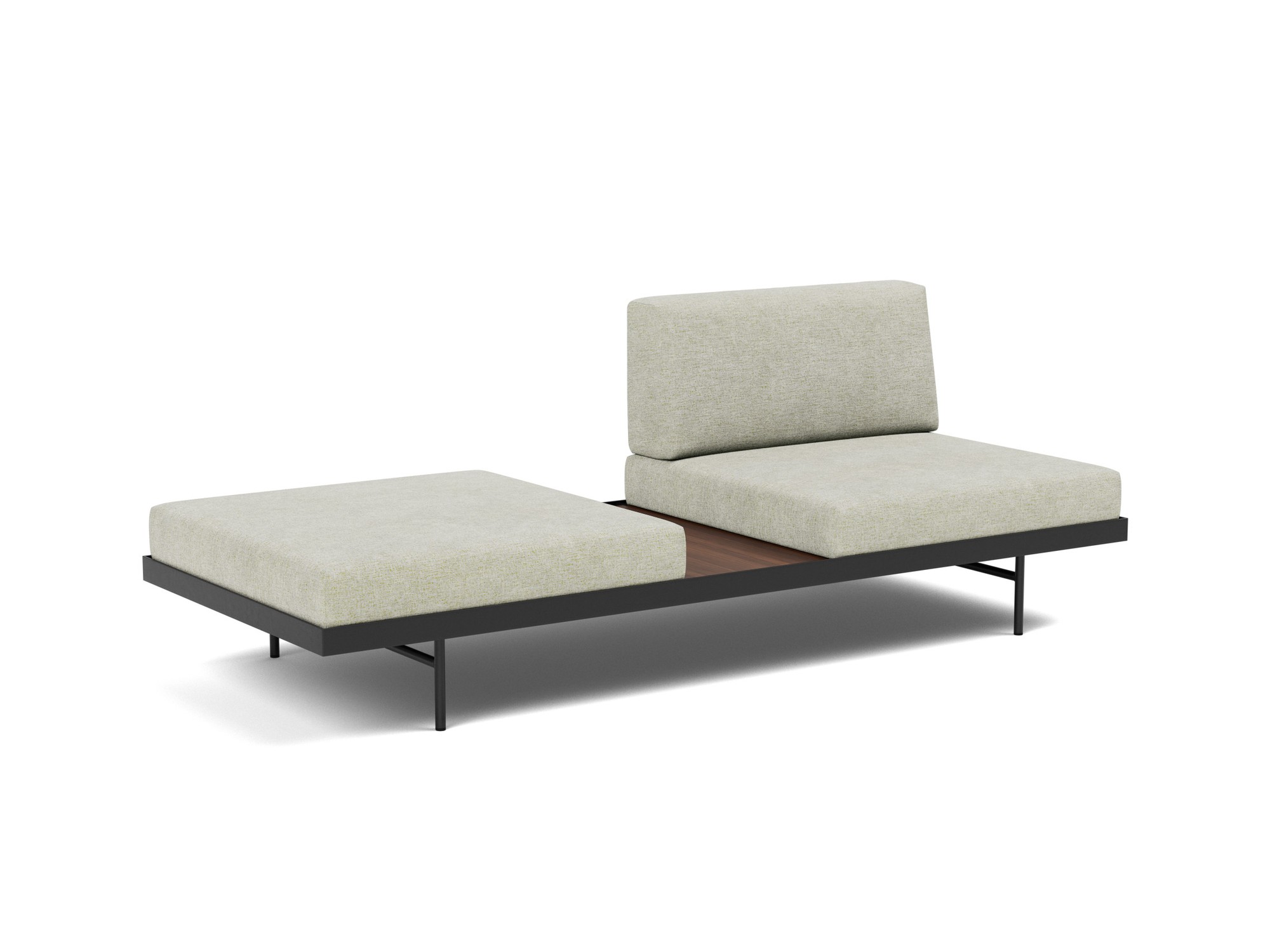 Tagesbett Puri Flachgewebe Avella 280-Sand Beine mit Nussbaumtisch