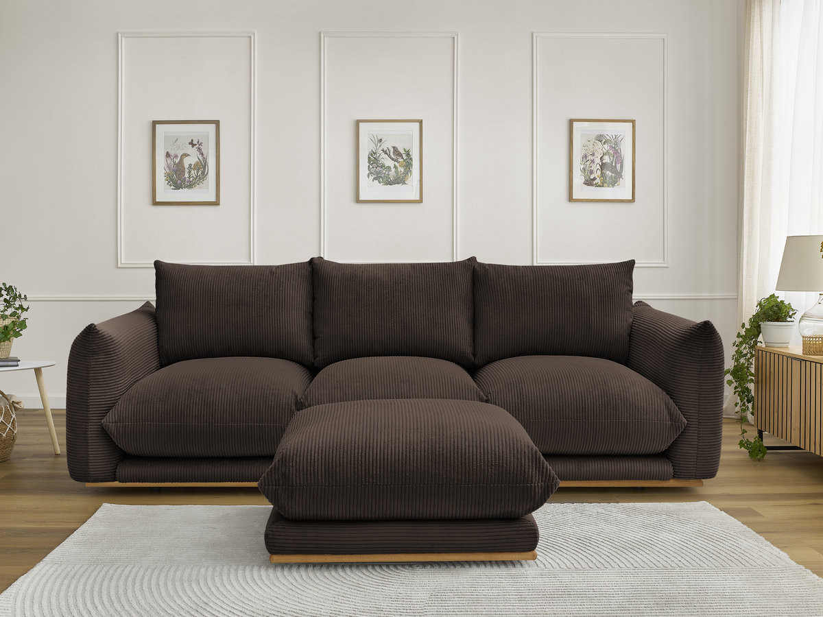 Bobochic Ernest Sofa 3-Sitzer mit Pouf 266 × 106 cm Cordsamt Braun