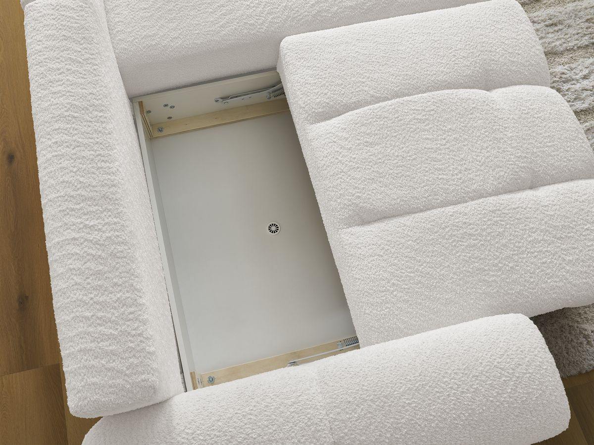 Bobochic Roxelane Ecksofa mit Schlaffunktion und Bettkasten 258 × 150 cm Bouclé-Stoff Weiß Ecke rechts