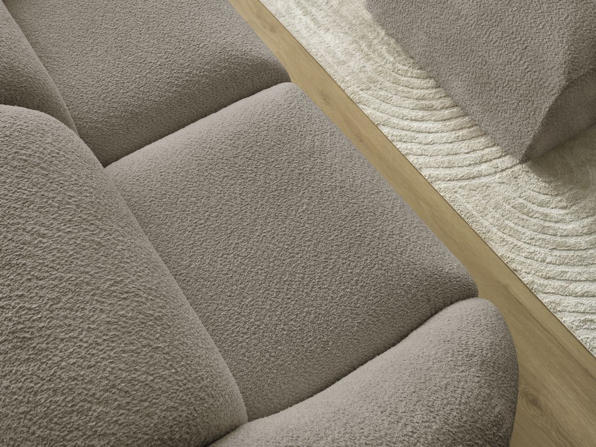 Bobochic Tina Sofa 3-Sitzer mit Pouf Bouclé-Stoff Taupe