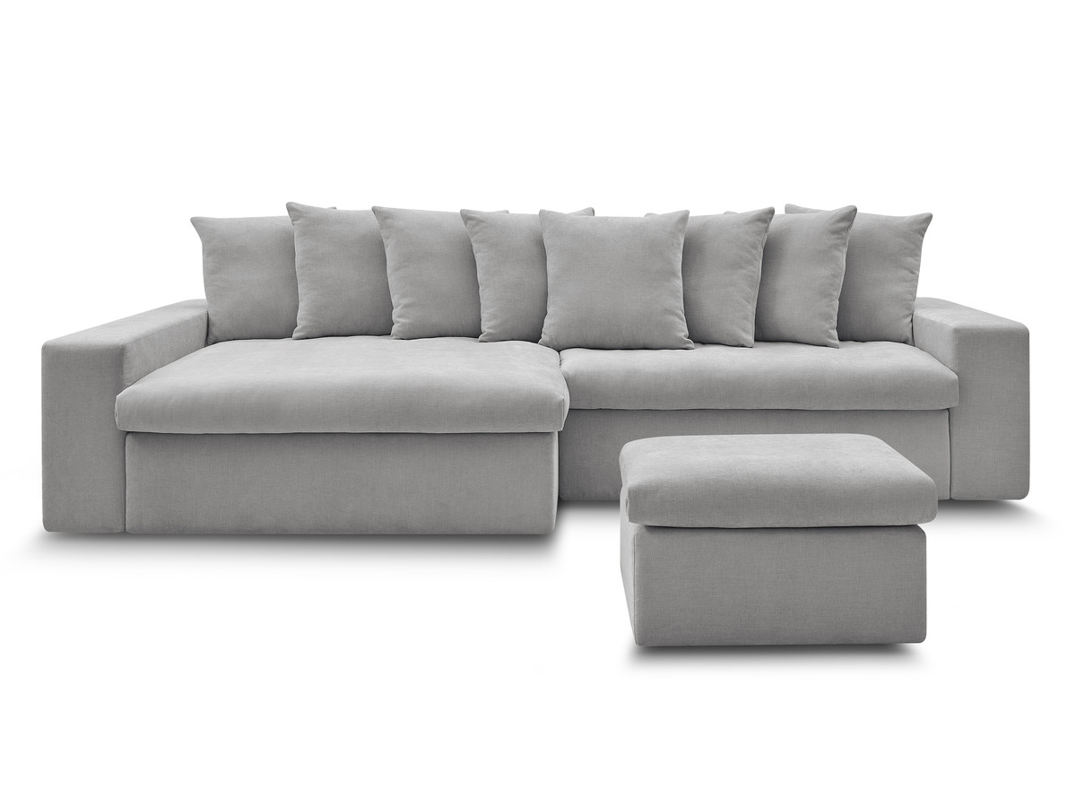 Bobochic Enore Ecksofa mit Pouf Stoff Hellgrau Ecke links