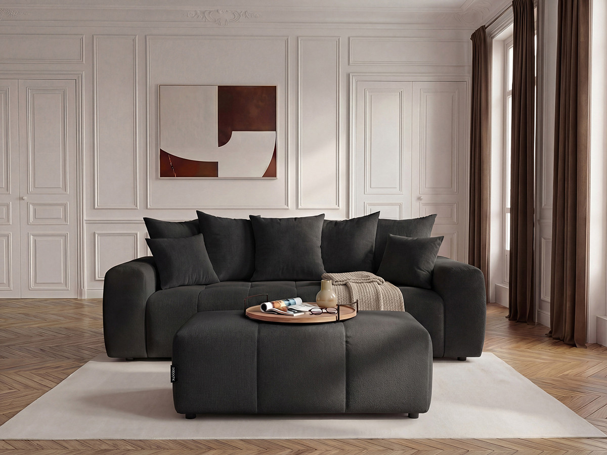 Bobochic Roxelane Schlafsofa 3-Sitzer mit Bettkasten und Pouf Melange-Stoff Dunkelgrau