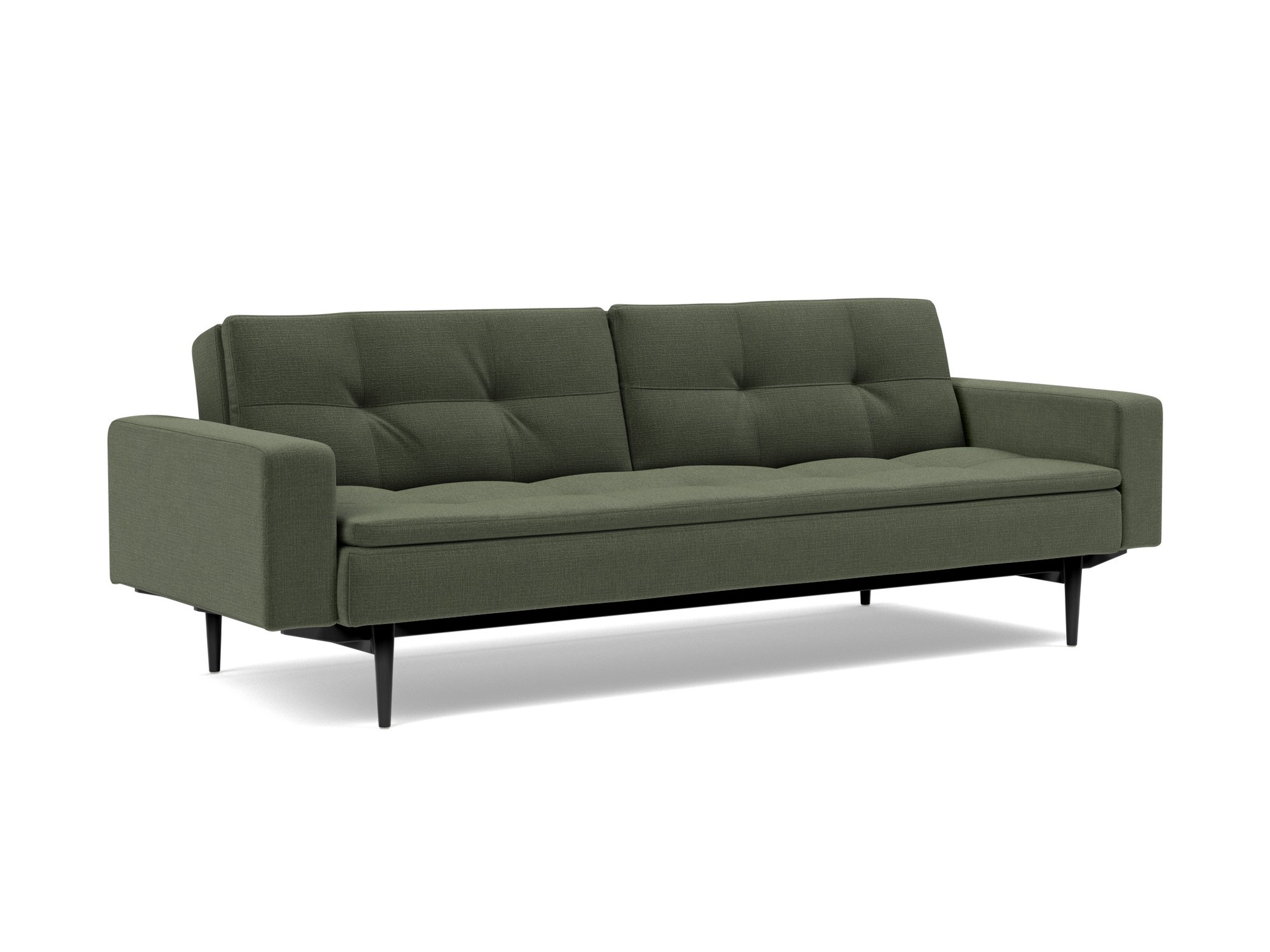 Schlafsofa Dublexo mit Armlehnen Chenille Esina 413-Olive-Green Beine Styletto Eiche schwarz