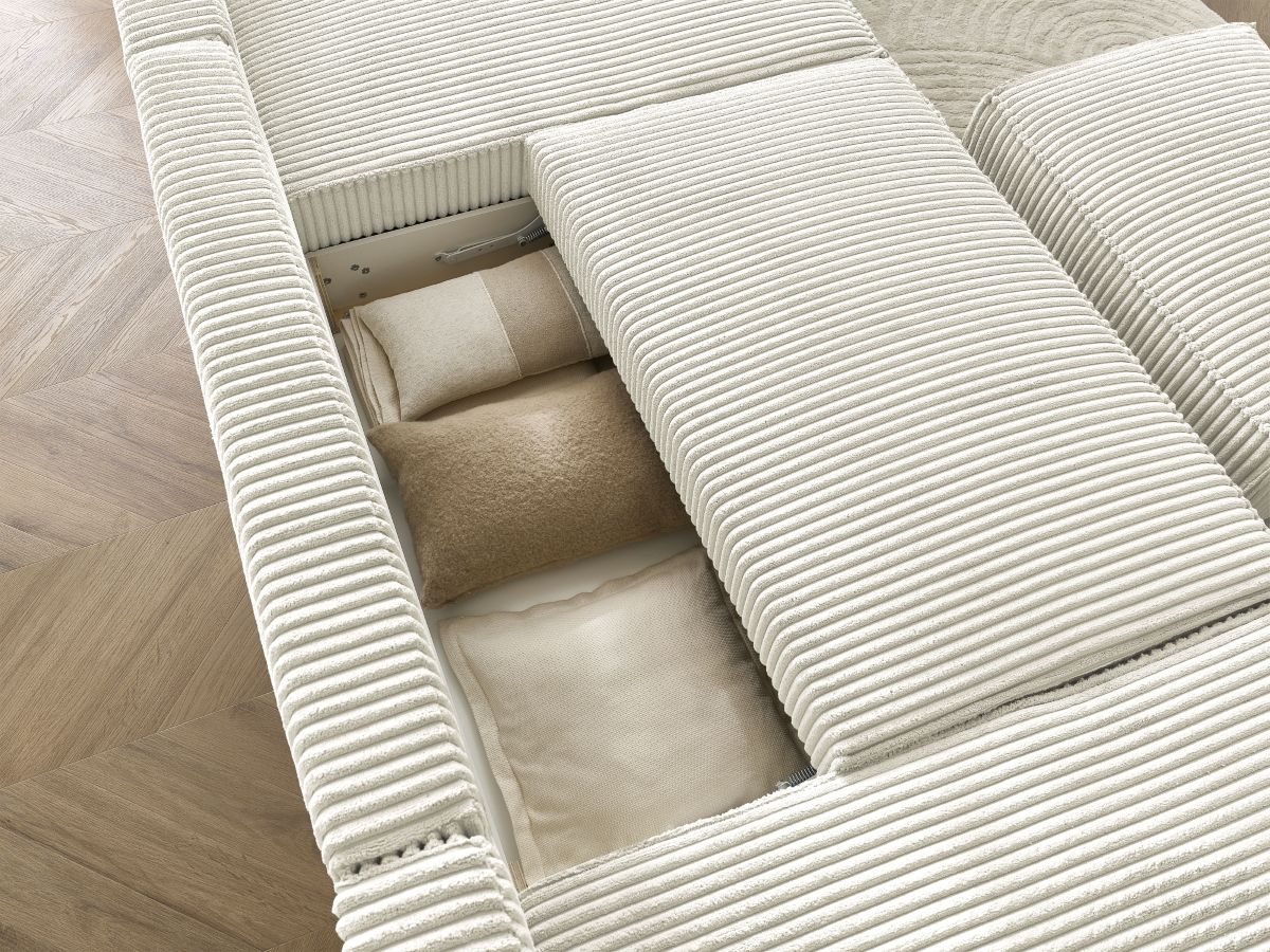Bobochic Chelsea Wohnlandschaft mit Pouf Breitcord weich Beige