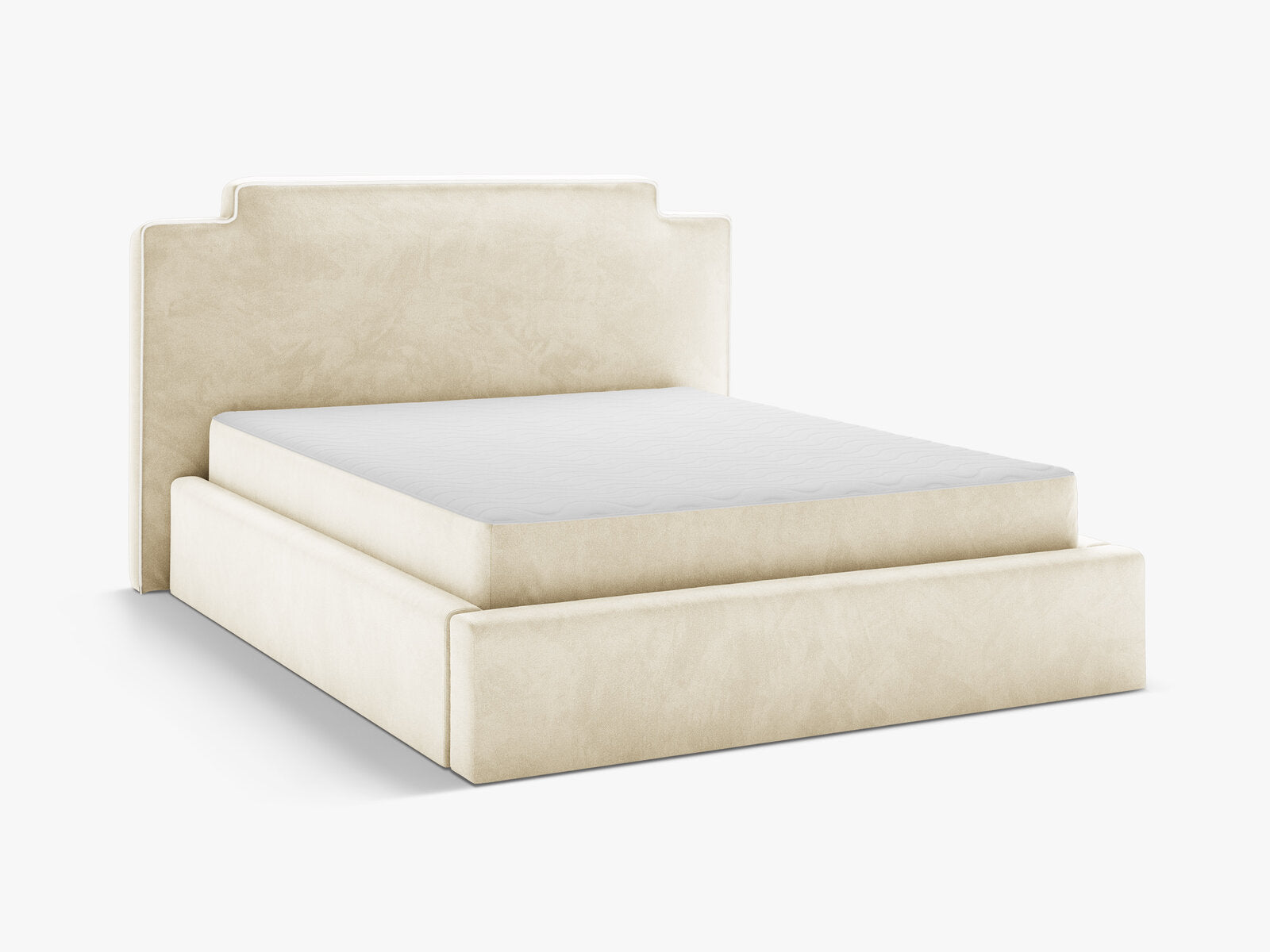 Micadoni Princess Samtbett mit Bettkasten und Kopfteil Samt Magic Velvet Elfenbein 180x200
