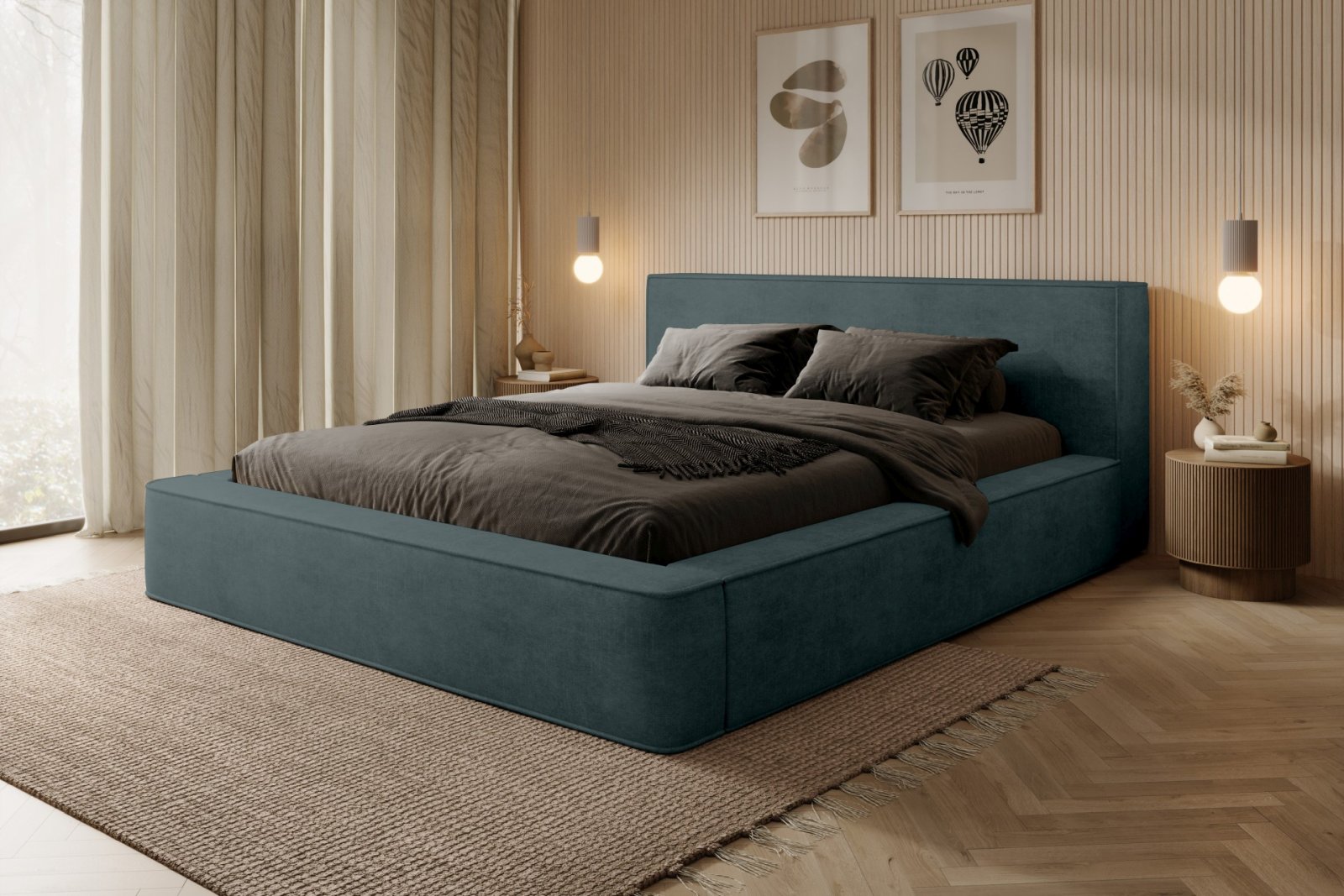 Polsterbett Delano Samtstoff 160x200 mit Holzrahmen Macau Emerald