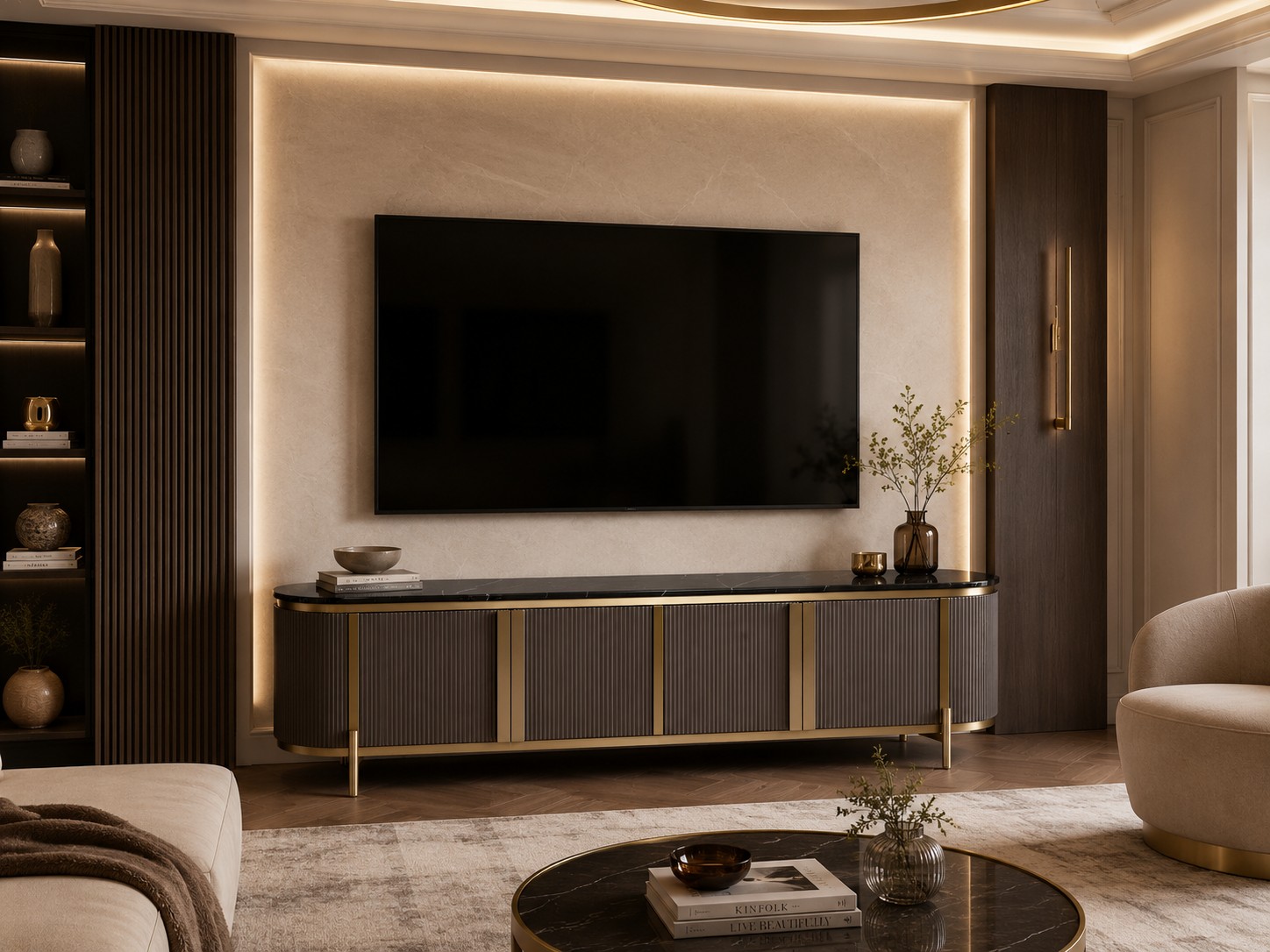 Livin Hill TV-Kommode Stilig 200 × 40 × 60 cm Schwarz, Platte Marmoroptik