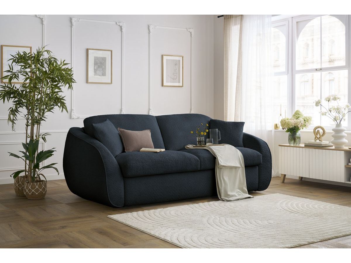 Bobochic Cezanne Schlafsofa 3-Sitzer Bouclé-Stoff Blau, Liegefläche 160 × 194 cm
