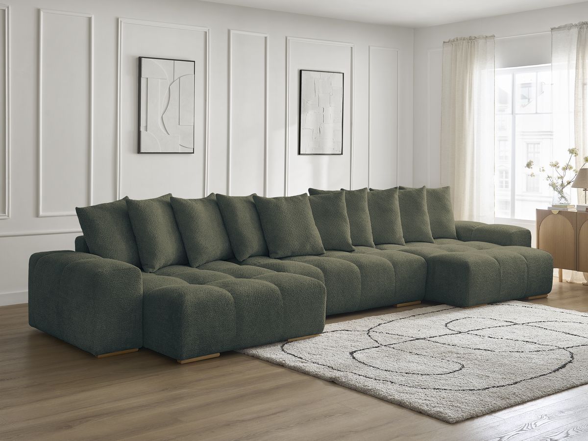 Bobochic Anakin Wohnlandschaft, 10 Kissen Bouclé-Stoff Grün