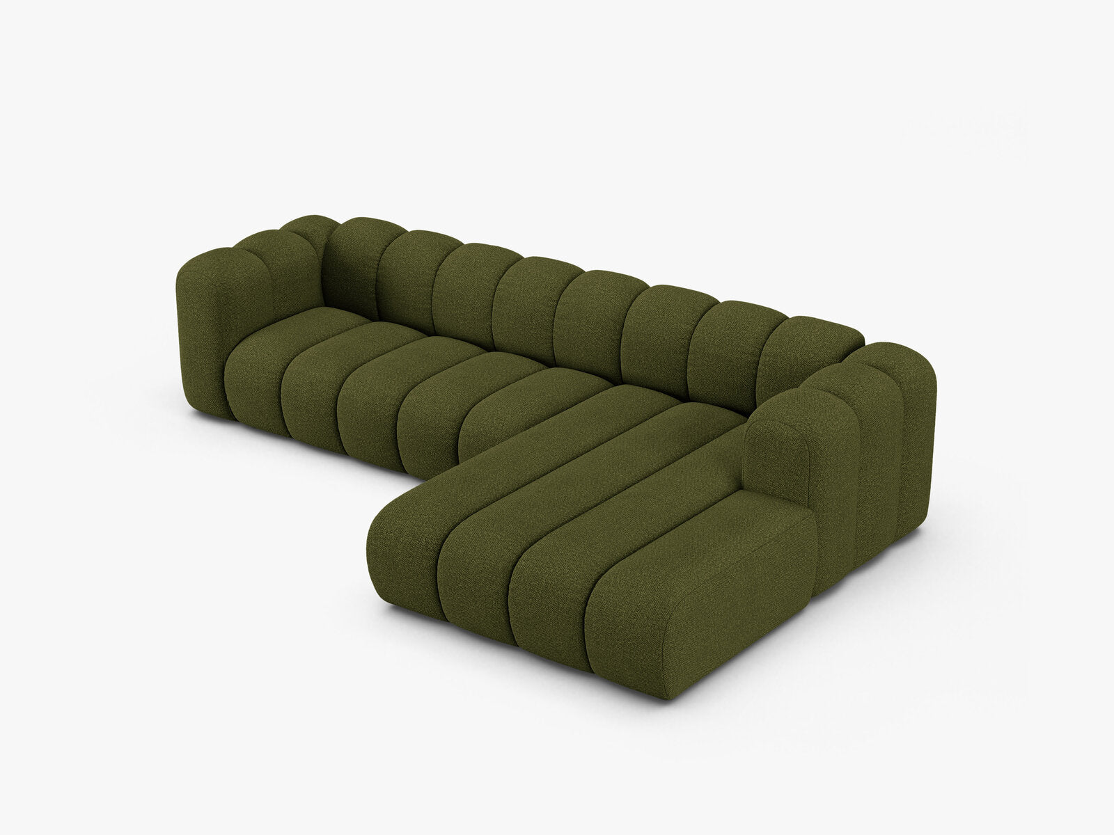 Micadoni Modulares Ecksofa Lupine 4-Sitzer Rechts Boucle Baloo Dunkel-Olivgrün