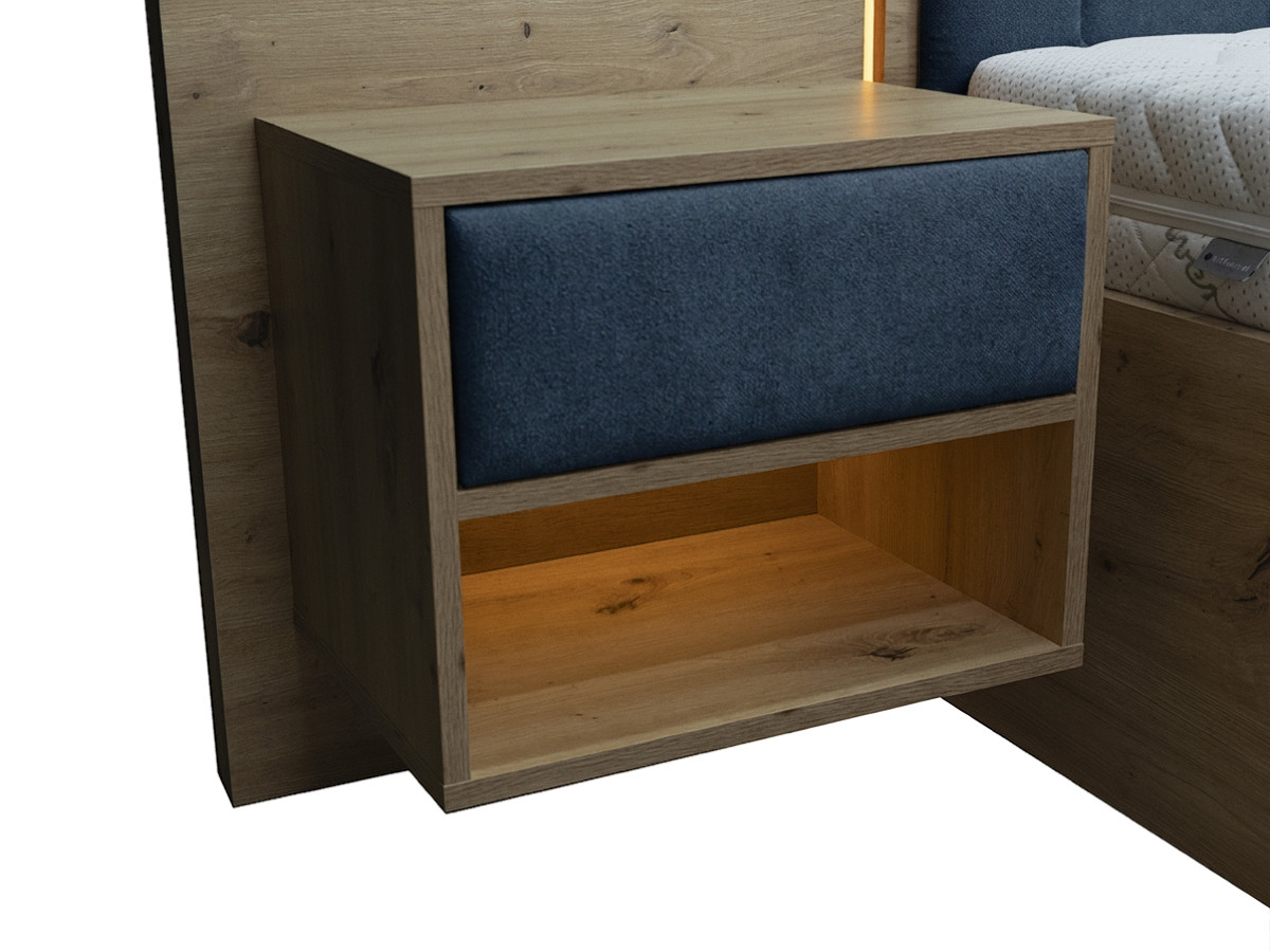Bobochic Palmeraie Polsterbett mit Bettkasten Strukturstoff Blau, Liegefläche 140 × 190 cm
