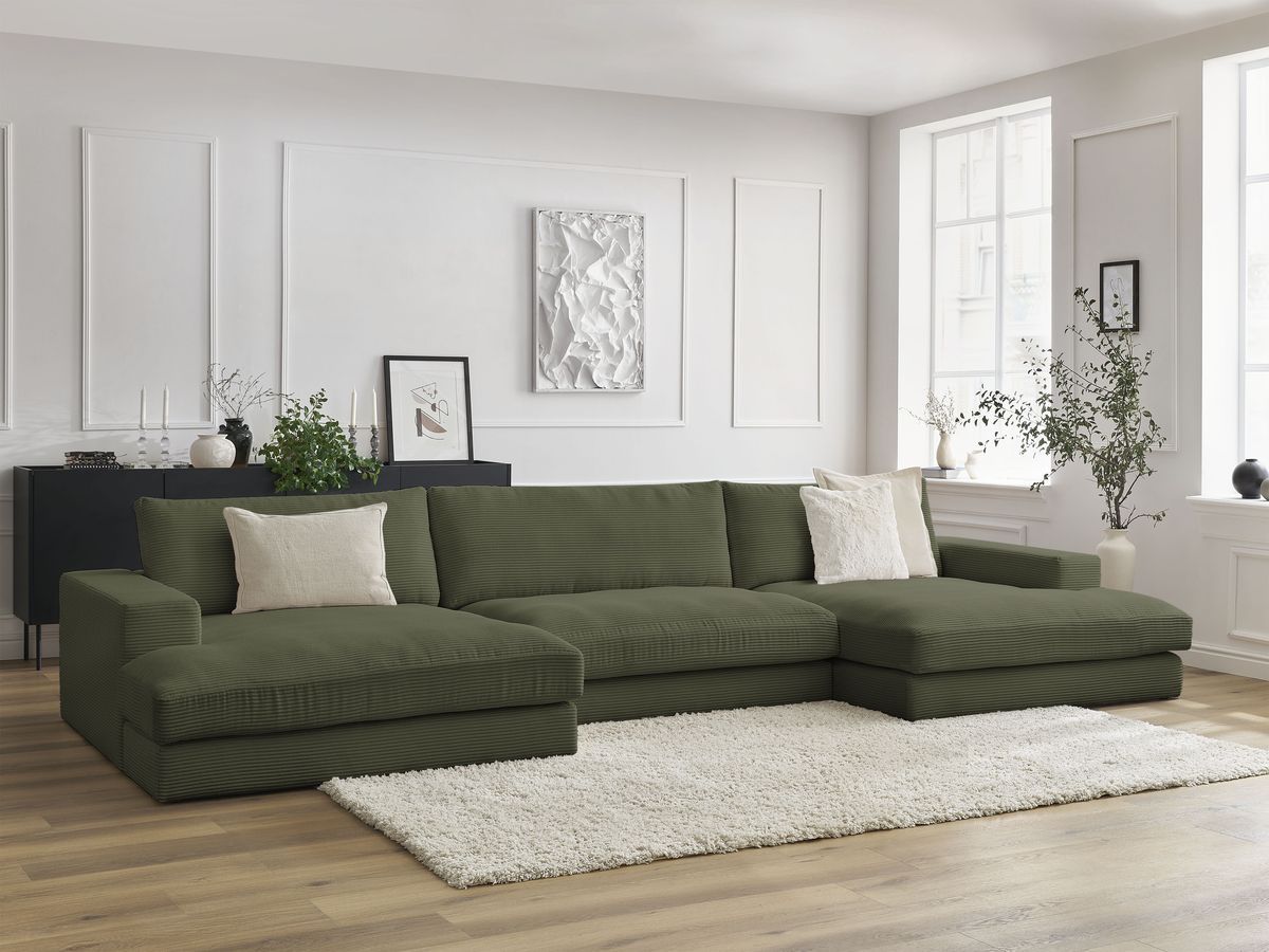Bobochic Leonard Wohnlandschaft 349 × 159 cm Cordsamt Hellgrün