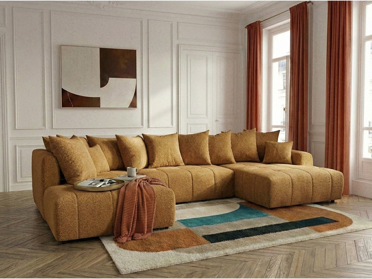 Bobochic Roxelane Wohnlandschaft Bouclé-Stoff Gelb Ecke rechts