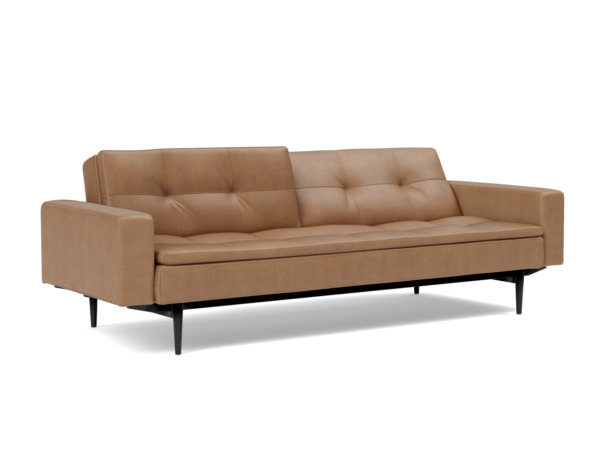 Schlafsofa Dublexo mit Armlehnen Lederoptik Faunal 551-Brown Beine Styletto Eiche schwarz