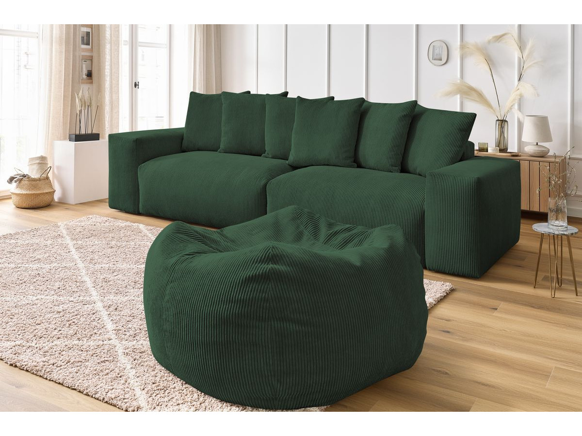 Bobochic Voltaire Sofa 5-Sitzer mit Pouf Cordsamt Grün