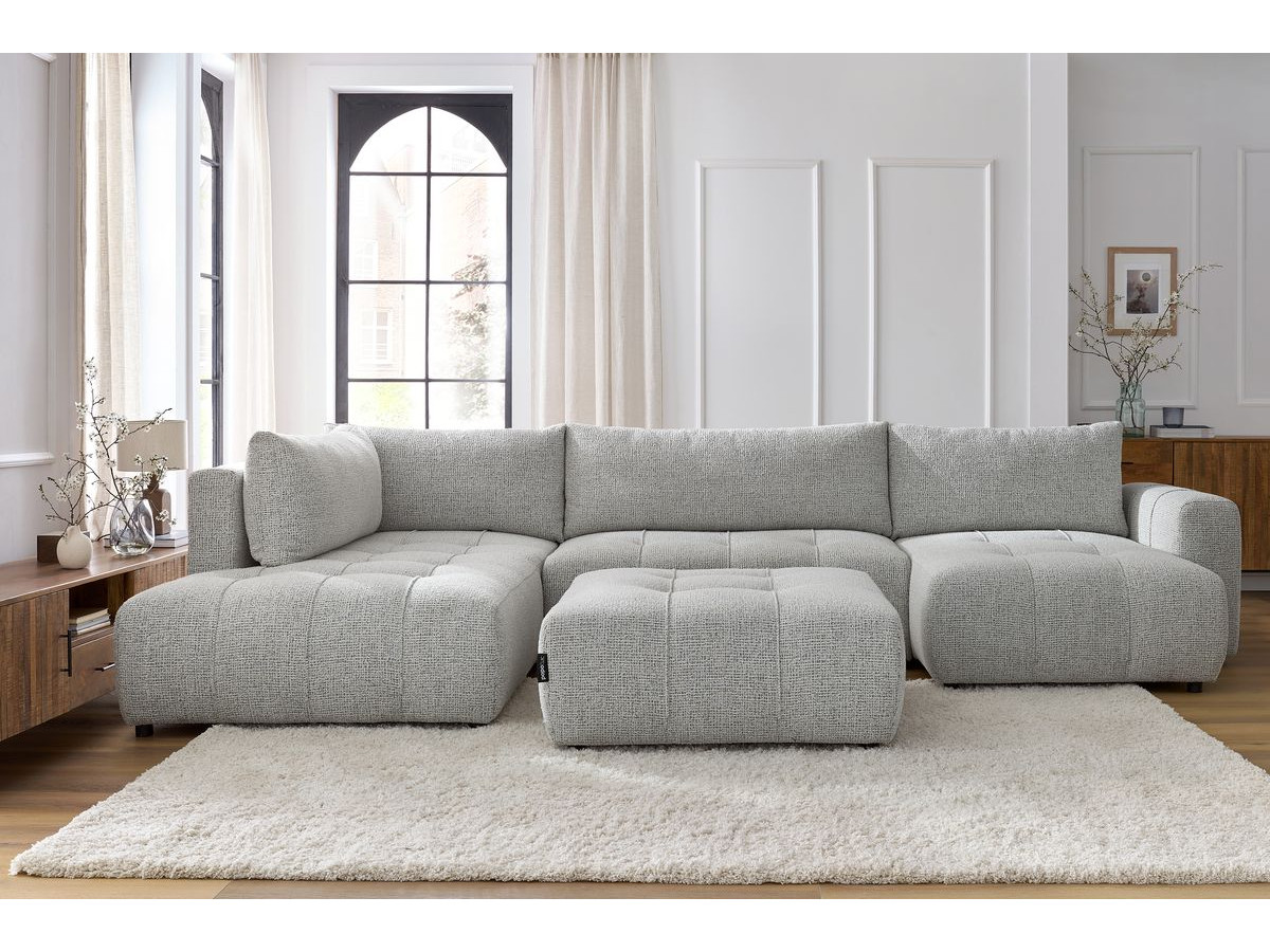 Bobochic Arsene Wohnlandschaft mit Pouf Melange-Stoff Hellgrau Ecke rechts