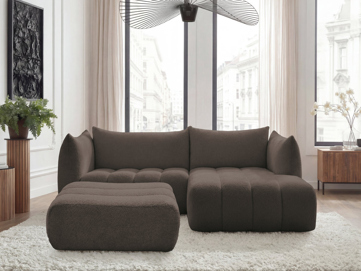 Bobochic Azra Ecksofa mit Pouf 262 × 178 cm Bouclé-Stoff Braun Ecke rechts