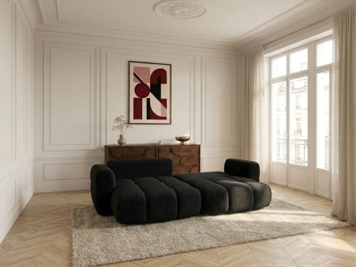 Bobochic Madison Ecksofa mit Schlaffunktion und Bettkasten Stoff Schwarz