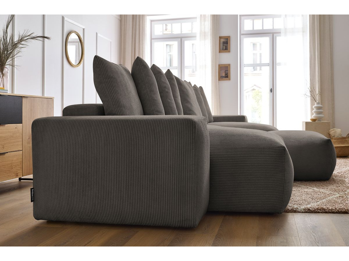 Bobochic Voltaire Wohnlandschaft mit Pouf 420 × 174 cm, Liegefläche 135 × 345 cm Cordsamt Taupe