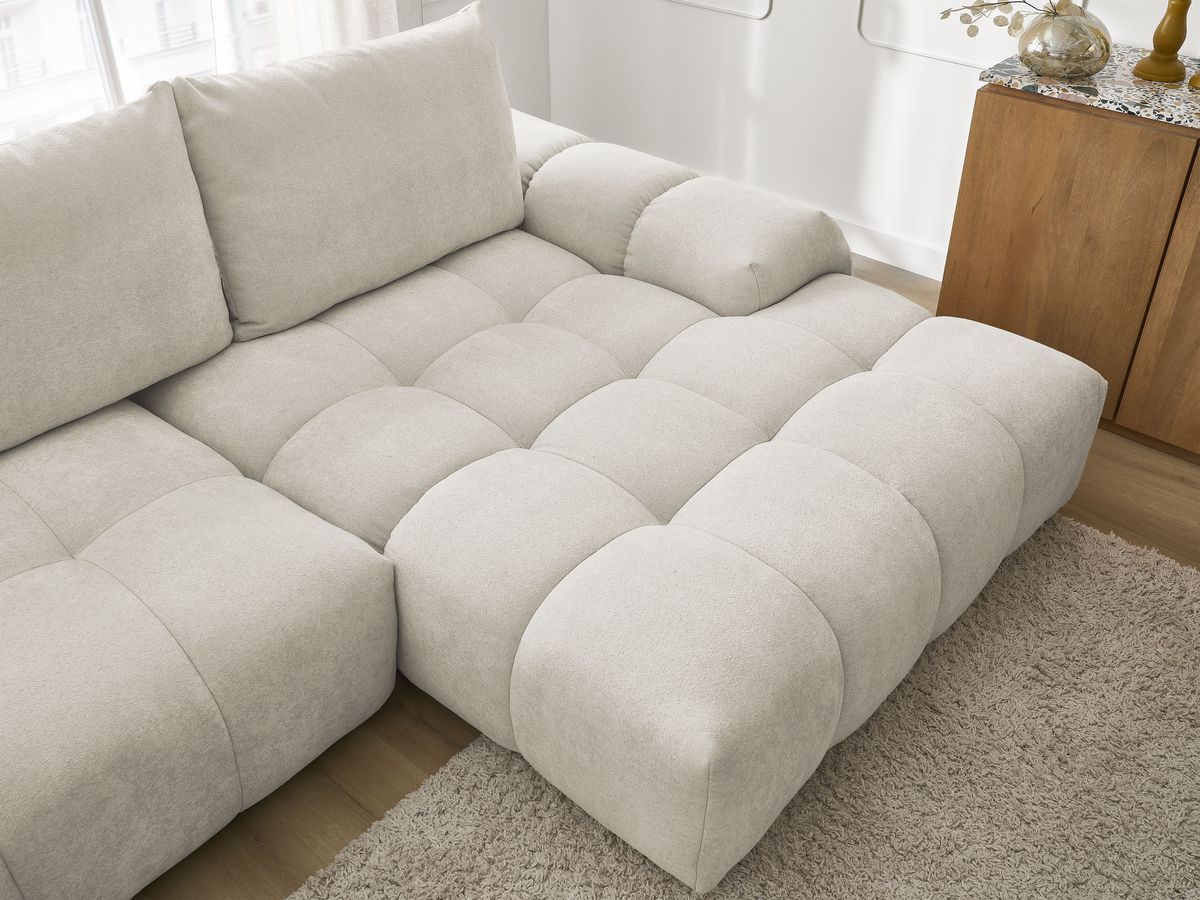 Bobochic Everest Ecksofa mit Schlaffunktion und Bettkasten 318 × 180 cm, 3 Kissen Strukturstoff Beige Ecke rechts