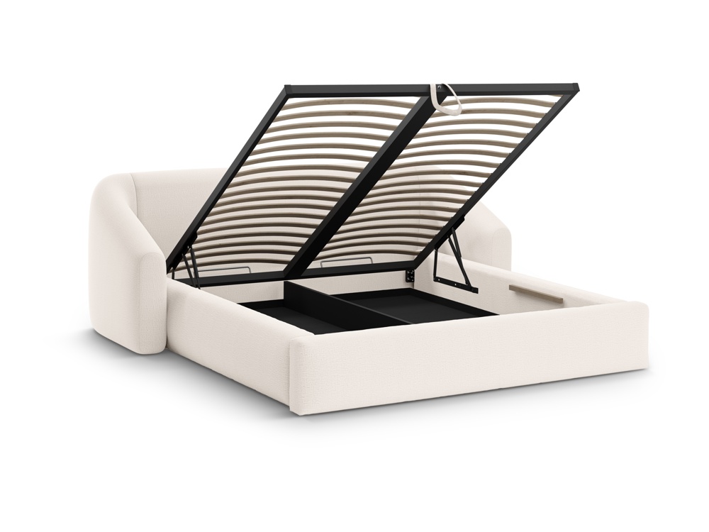 Cosmopolitan Design Stauraumbett mit Kopfteil Campi 160x200 Strukturierter Stoff Moly Helles Beige