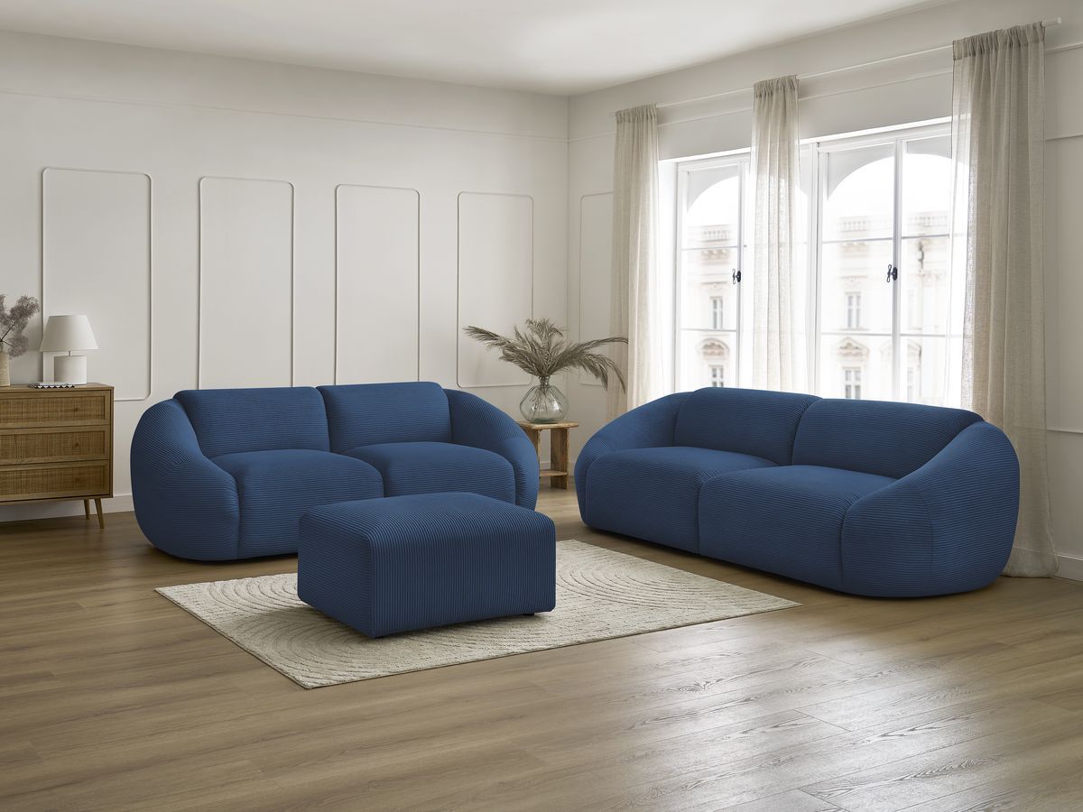 Bobochic Tina Sofa 7-Sitzer mit Pouf Cordsamt Dunkelblau