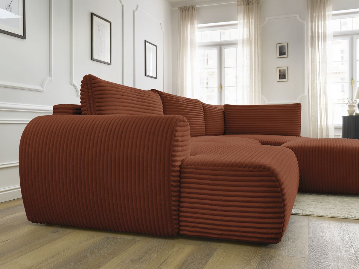 Bobochic Lucien Wohnlandschaft mit Pouf Breitcord weich Orange Ecke links