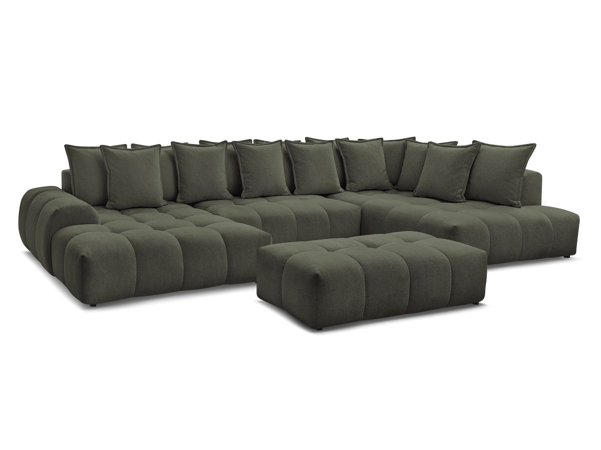Bobochic Everest Wohnlandschaft mit Pouf, 14 Kissen Melange-Stoff Grün Ecke links