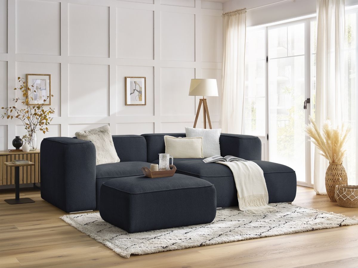 Bobochic Zephyr Ecksofa mit Pouf 260 × 165 cm Strukturstoff Dunkelblau Ecke rechts