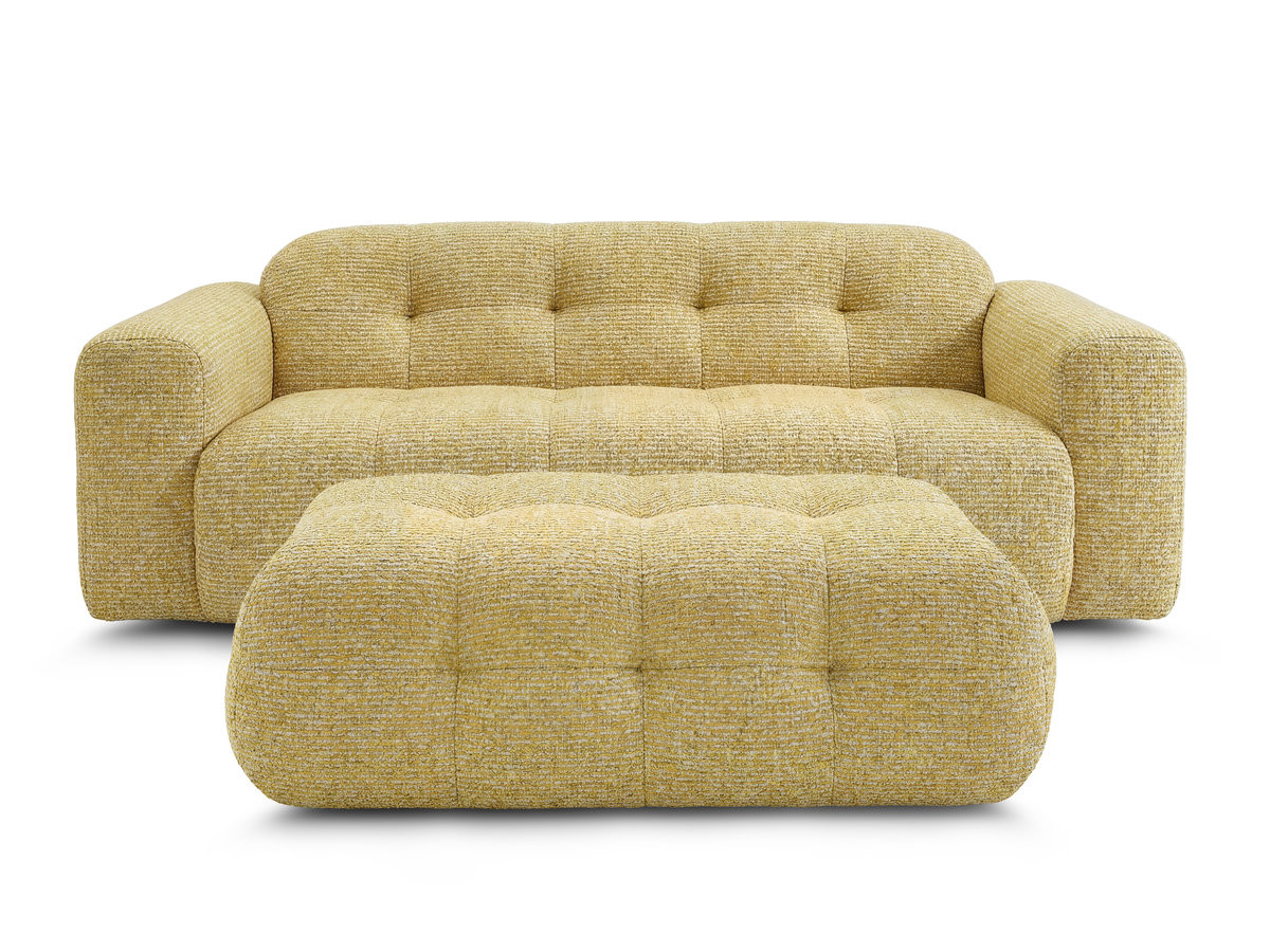 Bobochic Laura Sofa 3-Sitzer mit großem Pouf Melange-Stoff Gelb