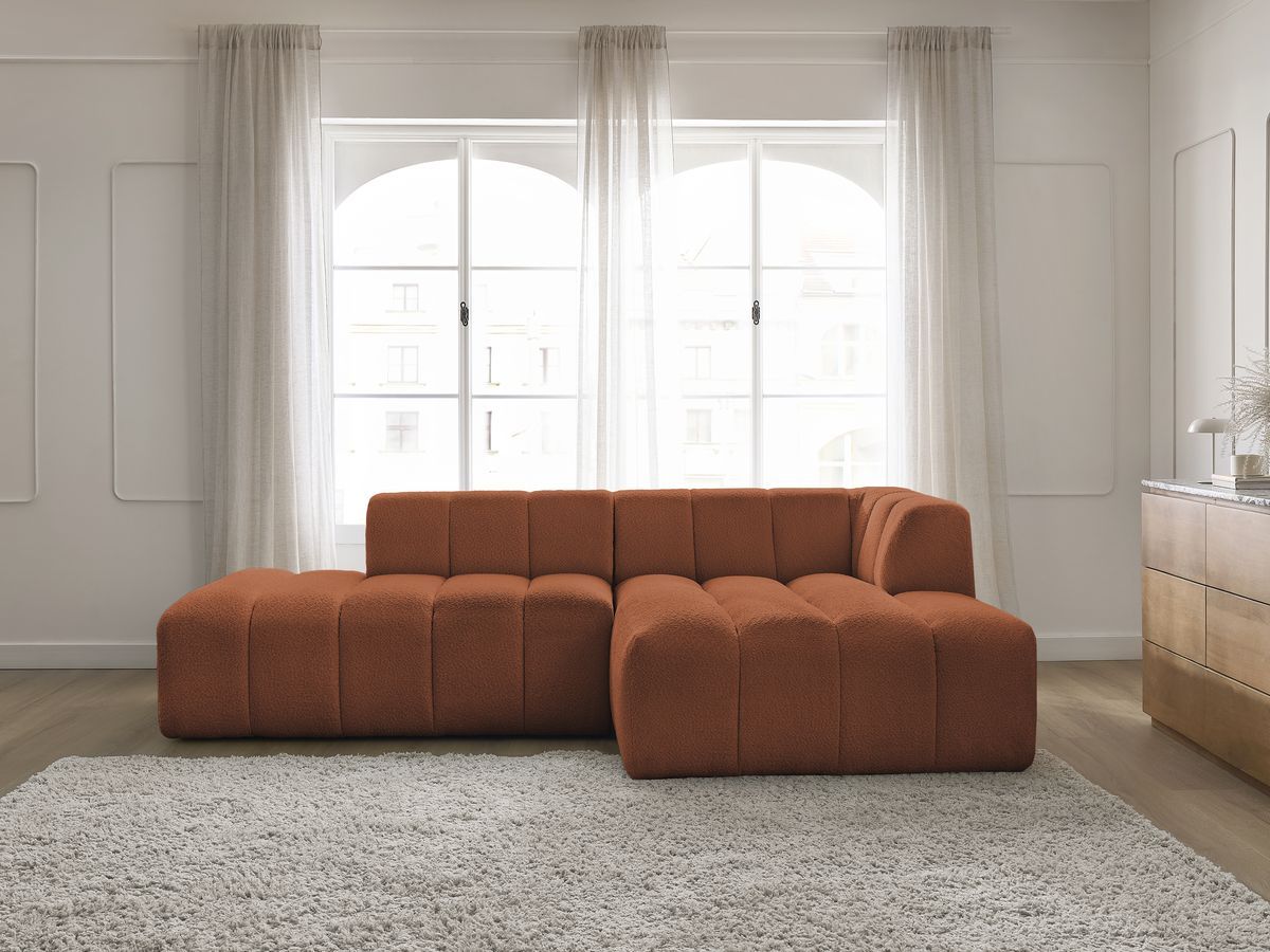 Bobochic Annecy Ecksofa Bouclé-Stoff Orange Ecke rechts